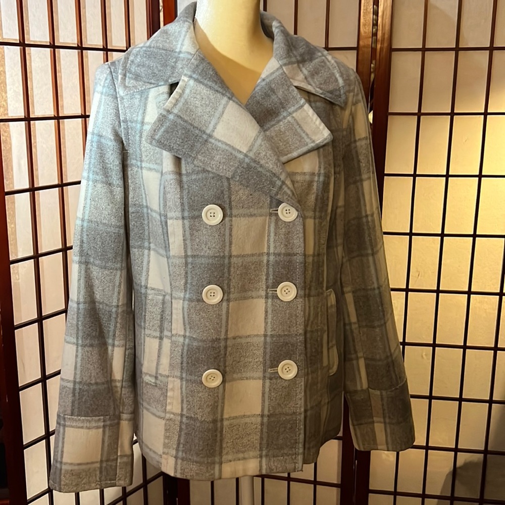 Old navy double breasted pea coat size large pastel plaid lined in G condition
